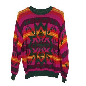 Vintage United Colors Of Benetton Multicolor Geometric Pattern Sweater Sz Small
